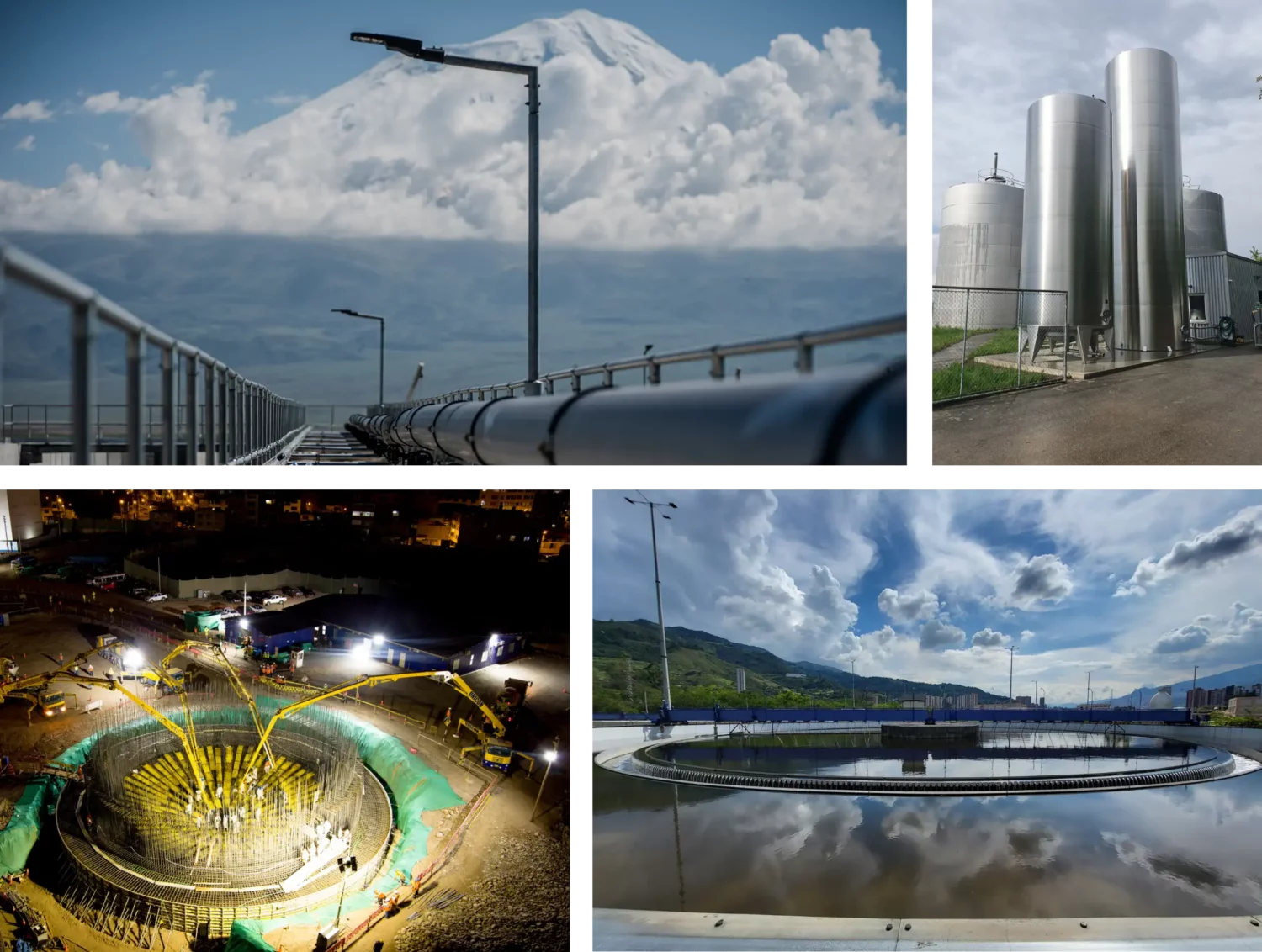 Collage of GKW projects WWTP in Doğubayazıt Türkiye - Industrial Water Management in Inkhofen Germany - WWTP in Atarjea Peru - WWTP in Medellin - Colombia Collage of GKW projects WWTP in Dogubayazit Tureky - Industrial Water Management in Inkhofen Germany - WWTP in Atarjea Peru - WWTP in Medellin - Colombia