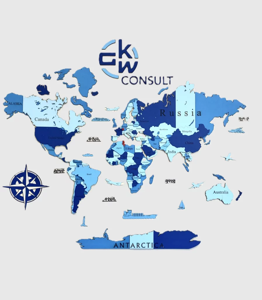 GKW Consult world map wall display in the Tunis branch office, showing GKWs global orientation GKW Consult world map wall display in the Tunis branch office, showing GKWs global orientation
